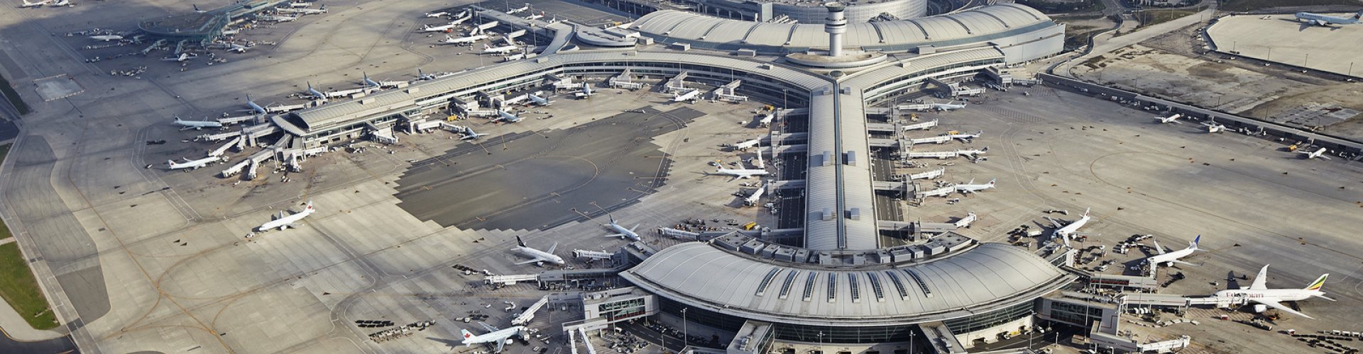 Runway view sunset at Toronto Pearson Airport, ON, CA