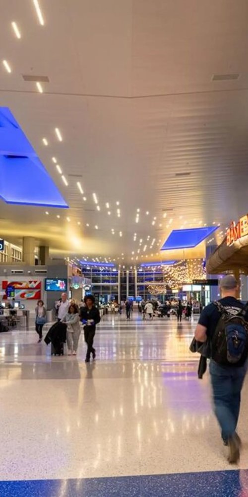 Inside a quiet lounge at George Bush Intercontinental Airport