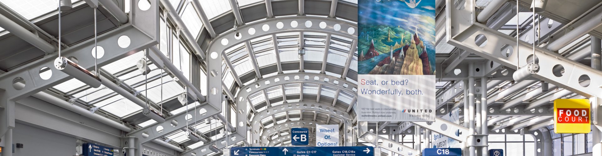 Runway view at sunset at O`Hare Airport